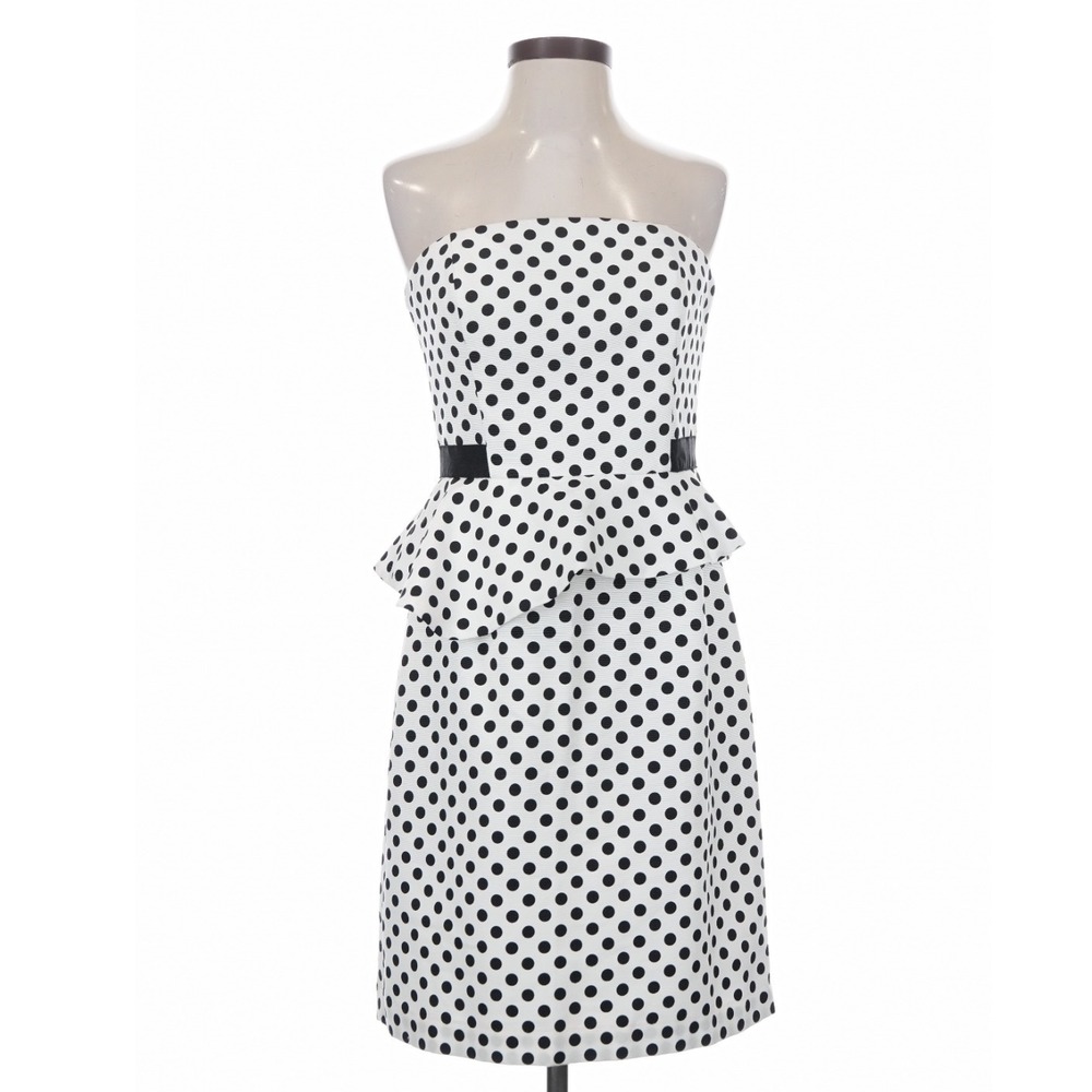 White House Black Market Polka Dot Strapless Peplum Dress Size 4 Retro Pinup